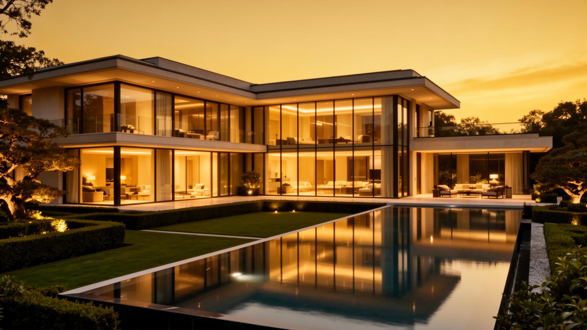 Luxury modern estate at twilight